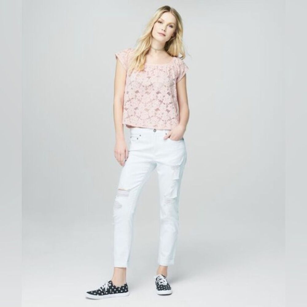 Aeropostale White Jeans Girls 12 Destroyed Straight Ankle Denim Pants Beach Boho